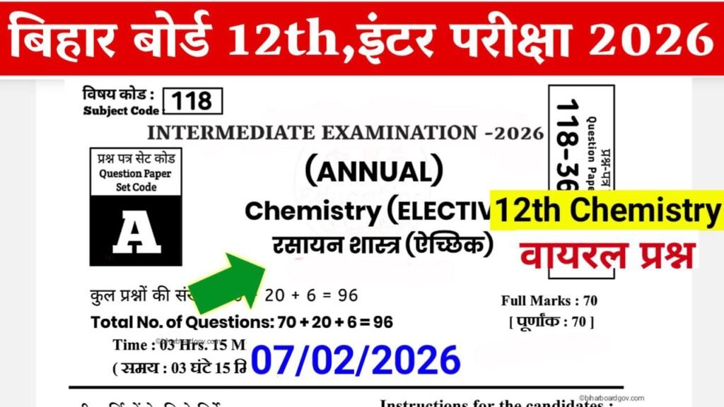 07 February,12th Chemistry MCQ Question 2026